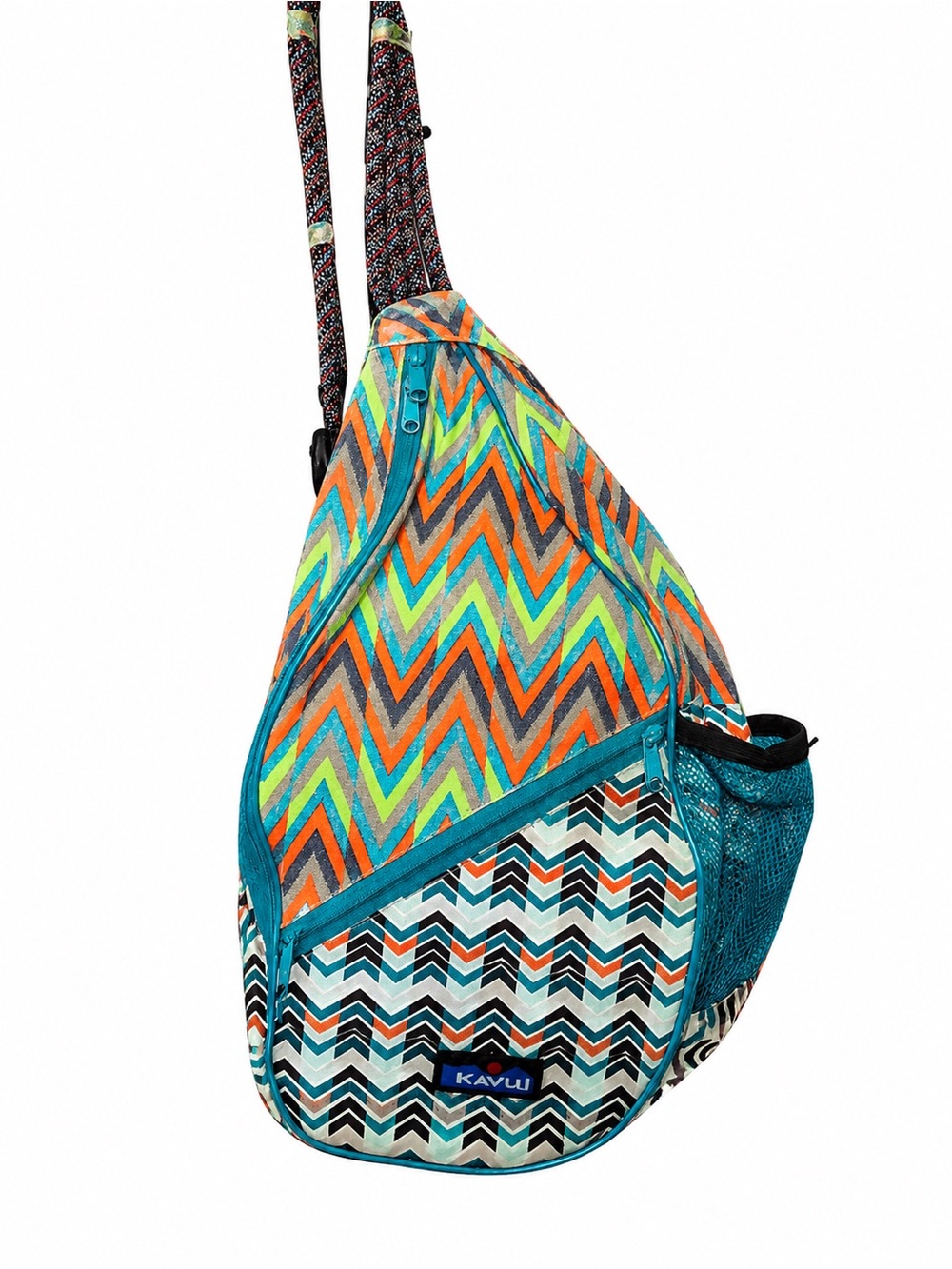 Kavu Teal Orange Lime Chevron Sling Backpack